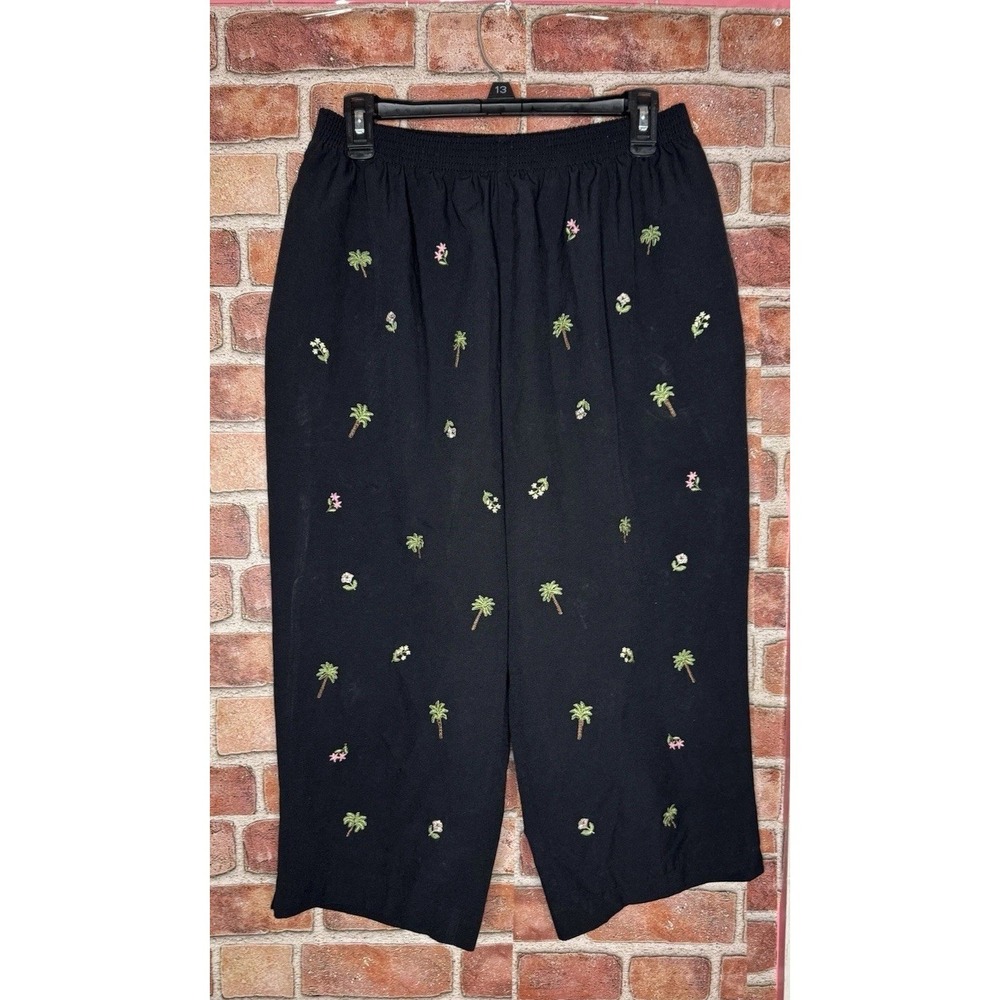 Vintage‎ BonWorth Womens Pants Size L Solid Black Embroidery Elastic Waist